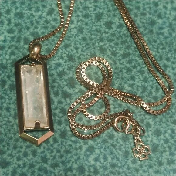 Vintage Ann Taylor Gold-tone Clear Emerald Cut Crystal Long Crystal Necklace - Picture 6 of 10